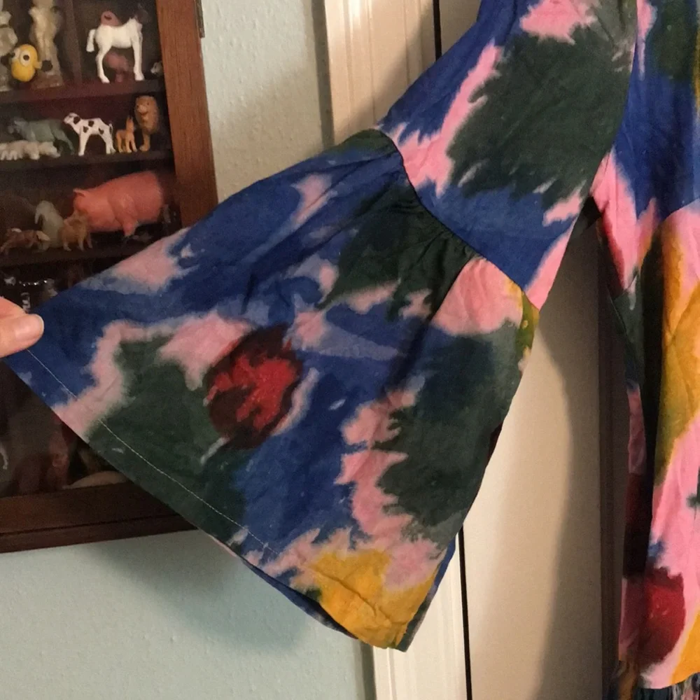 Abstract Floral Midi Dress in Pink, Blue & Green - Picture 2 of 12